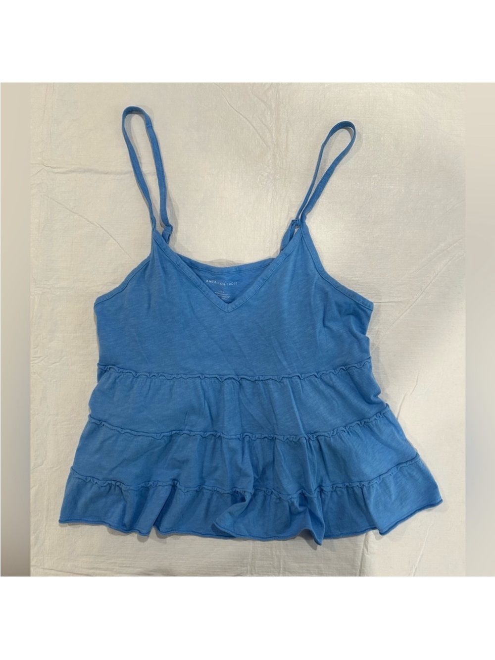 American Eagle Blue Tiered Ruffle Tank Top